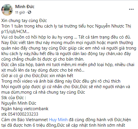 Gia đình diễn viên Minh Đức kêu gọi sự giúp đỡ cho người già và trẻ em trong khu cách ly